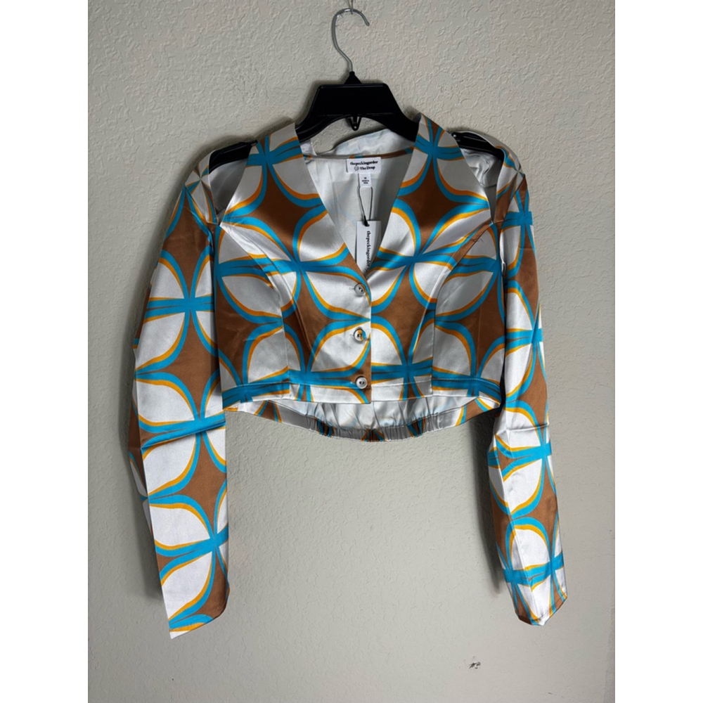 The Drop Abstract Print Cut Out Top, Size M, Brown & Blue glam y2k casual silky